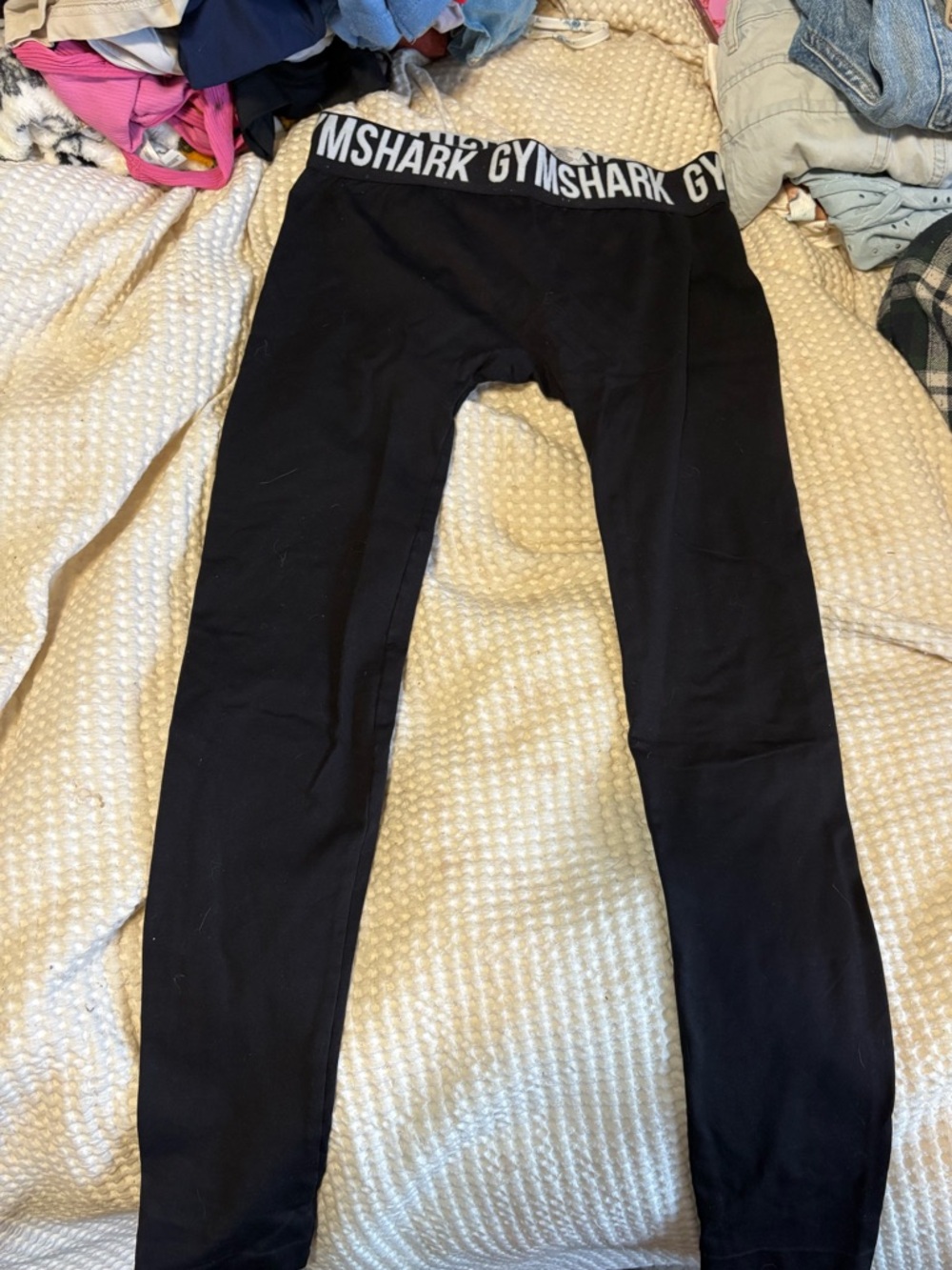 Gymshark Women’s Black Leggings with White Logo Waistband
